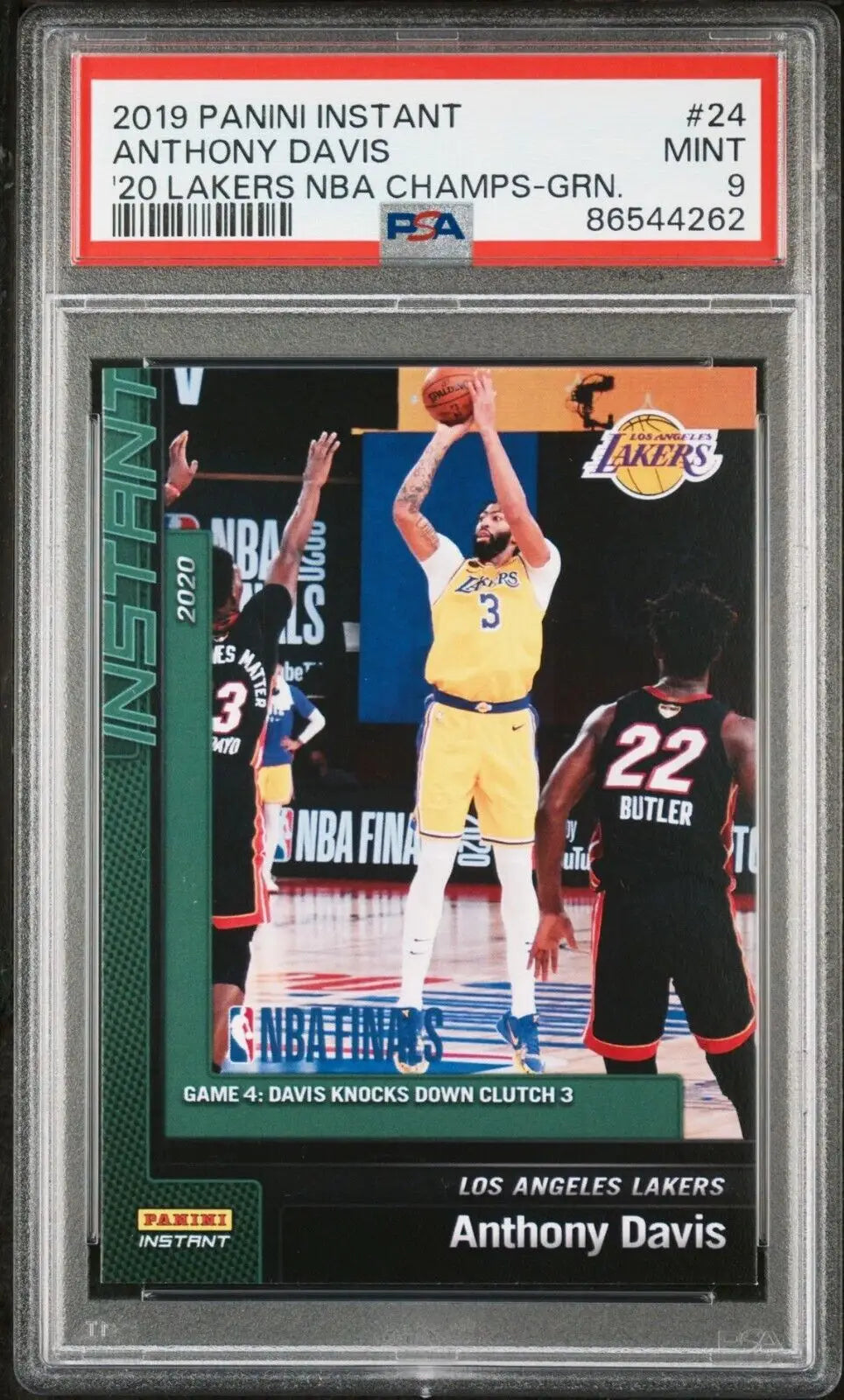 Anthony Davis 2020 Panini Lakers NBA Champions #24 Green Card 10/10 PSA 9 Mint - Basketball Card Single