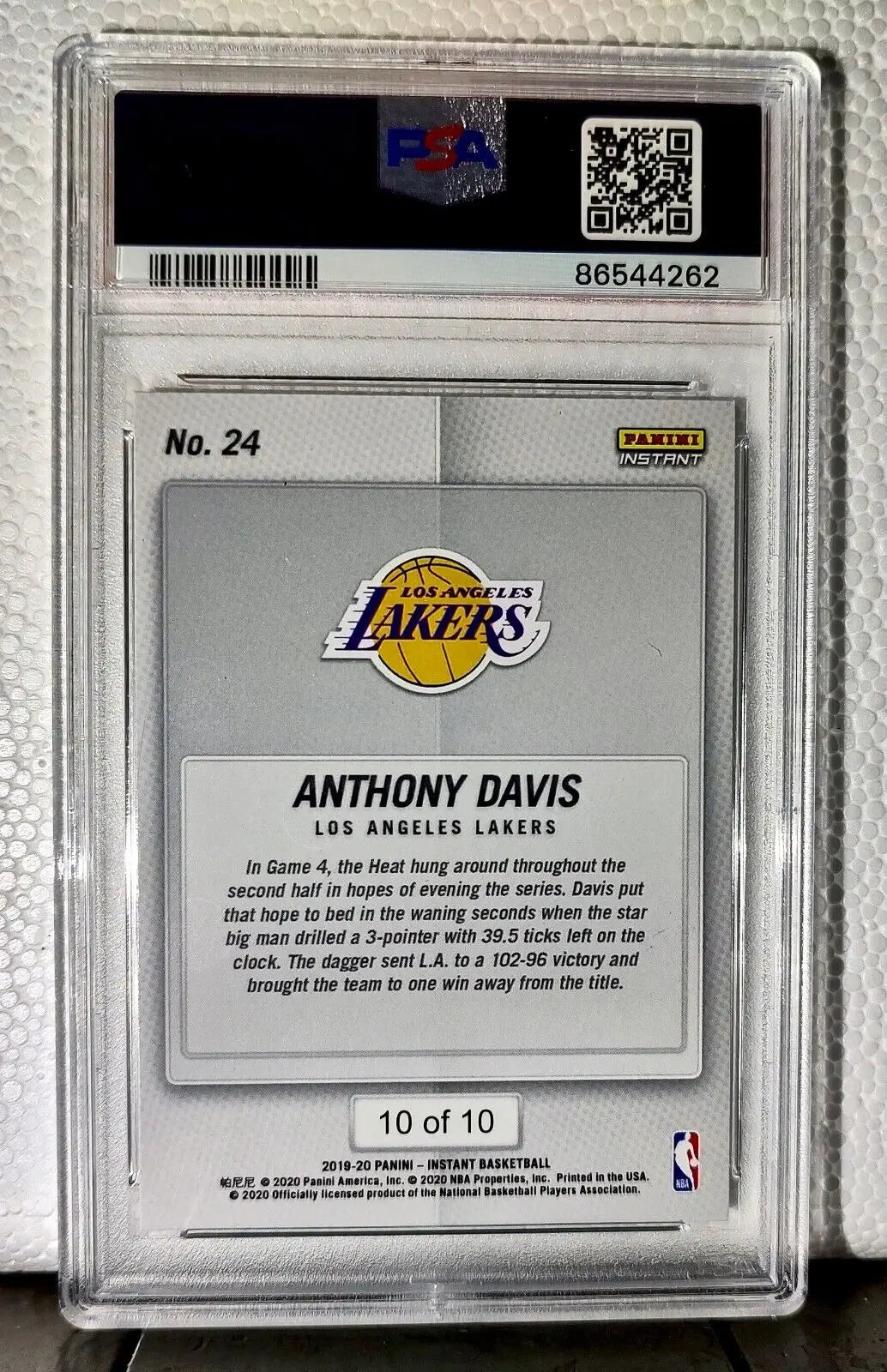 Anthony Davis 2020 Panini Lakers NBA Champions #24 Green Card 10/10 PSA 9 Mint - Basketball Card Single