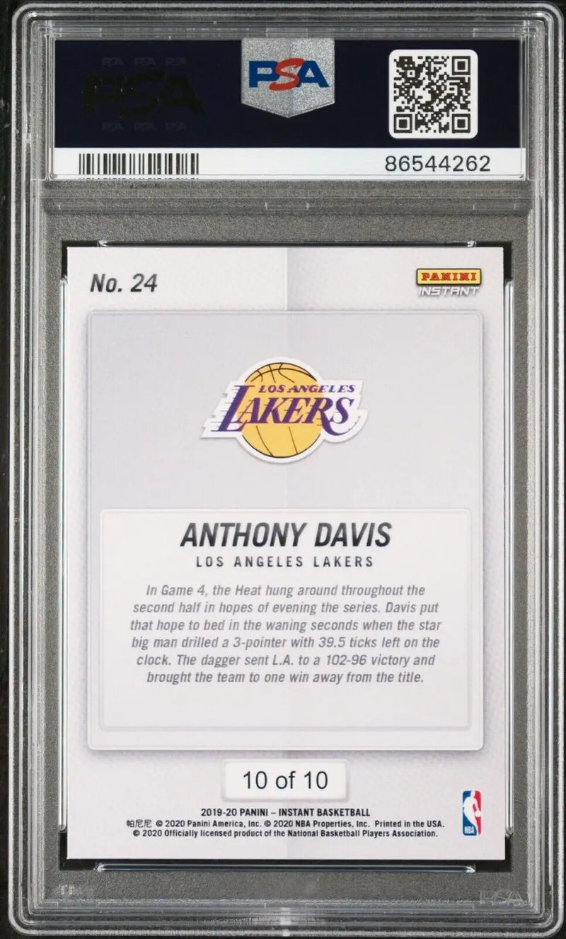 Anthony Davis 2020 Panini Lakers NBA Champions #24 Green Card 10/10 PSA 9 Mint - Basketball Card Single