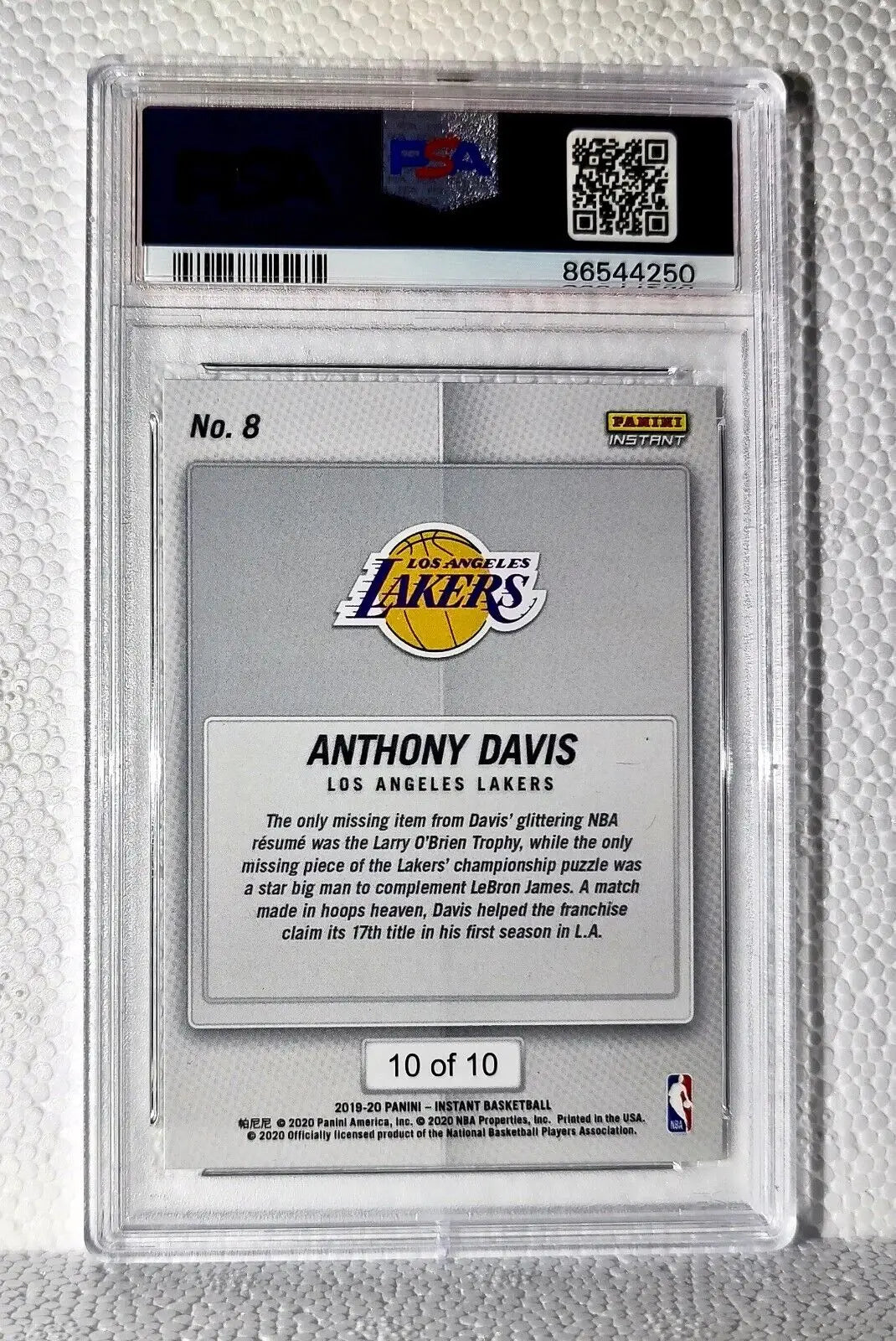 Anthony Davis 2020 Panini Lakers NBA Champions #8 Green Card 10/10 PSA 8 NM-Mint - Basketball Card Single