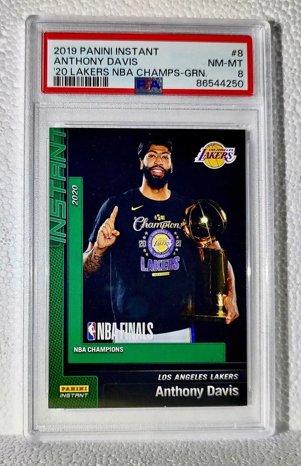 Anthony Davis 2020 Panini Lakers NBA Champions #8 Green Card 10/10 PSA 8 NM-Mint - Basketball Card Single
