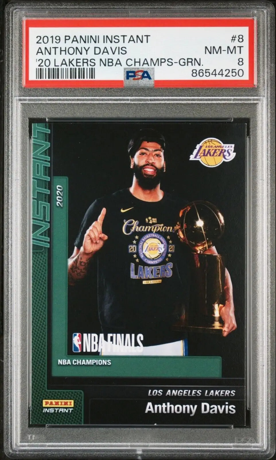Anthony Davis 2020 Panini Lakers NBA Champions #8 Green Card 10/10 PSA 8 NM-Mint - Basketball Card Single