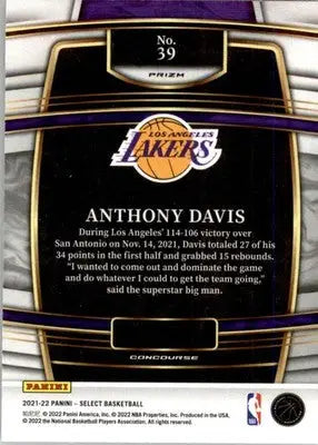 Anthony Davis - 2021-22 Panini Select - #39 - Orange Flash Prizms Basketball - Basketball Card Single