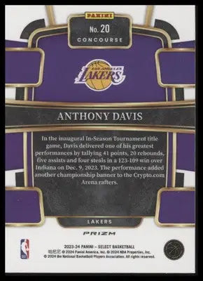 Anthony Davis 2023-24 Panini Select Orange Flash Prizms #20 Los Angeles Lakers - Basketball Card Single