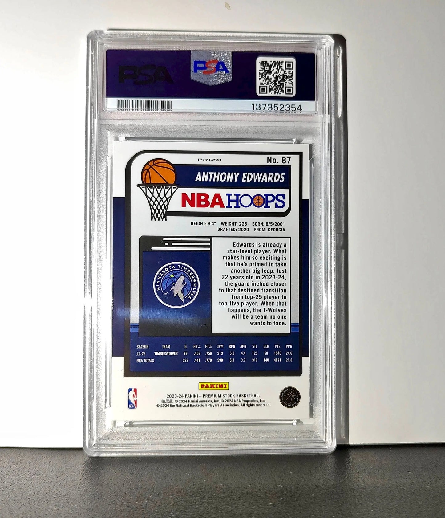 Anthony Edwards 2023 Panini Hoops Premium #87 Pulsar PSA 9 Mint