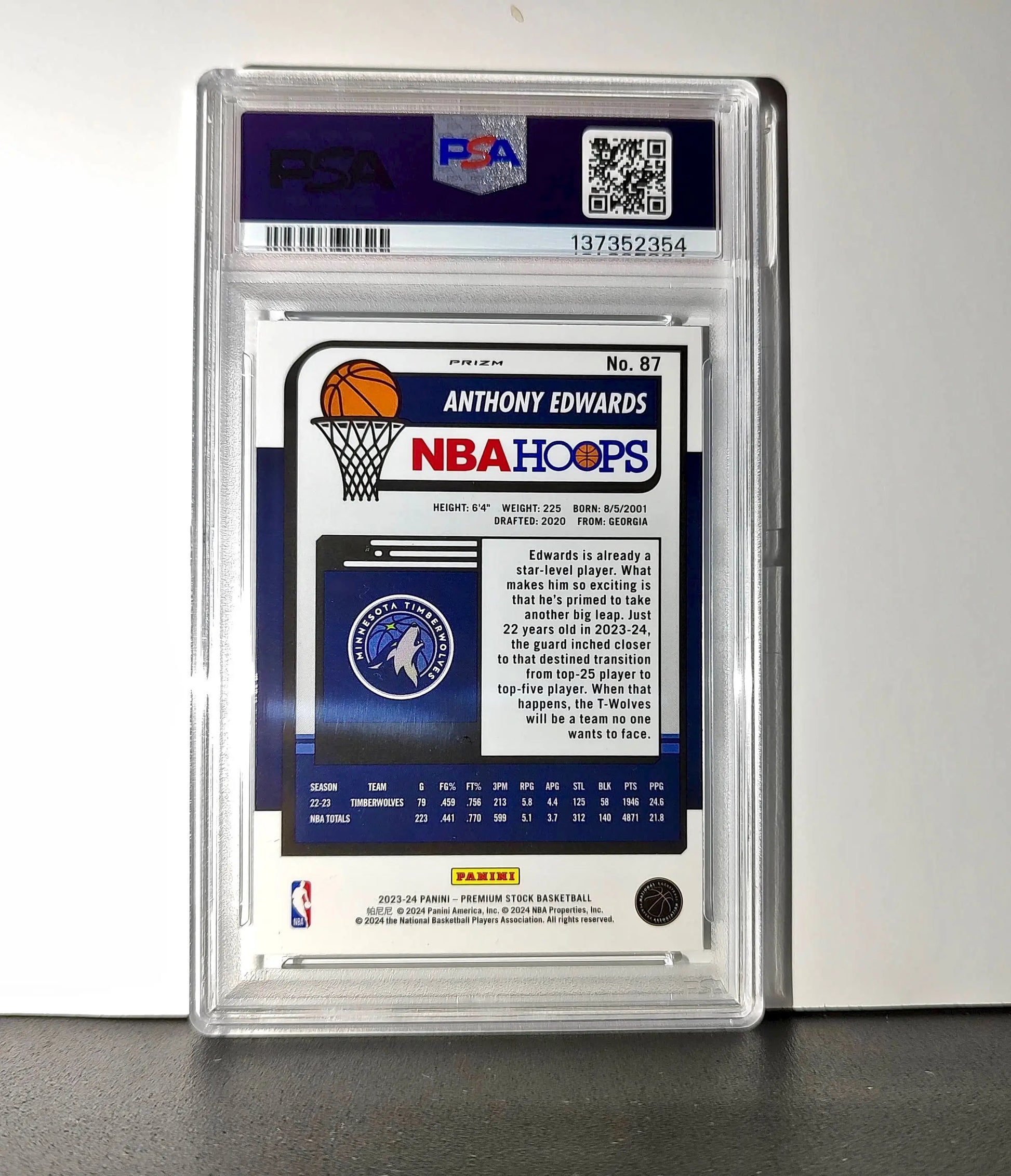 Anthony Edwards 2023 Panini Hoops Premium #87 Pulsar PSA 9 Mint