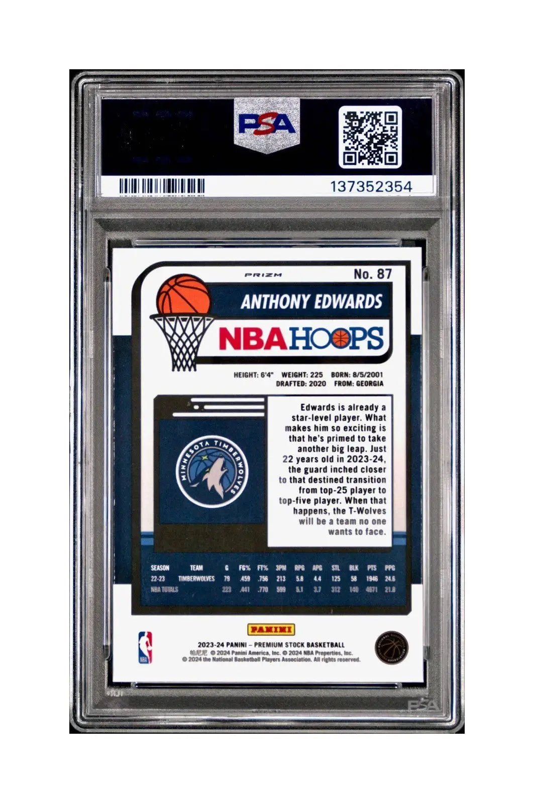 Anthony Edwards 2023 Panini Hoops Premium #87 Pulsar PSA 9 Mint
