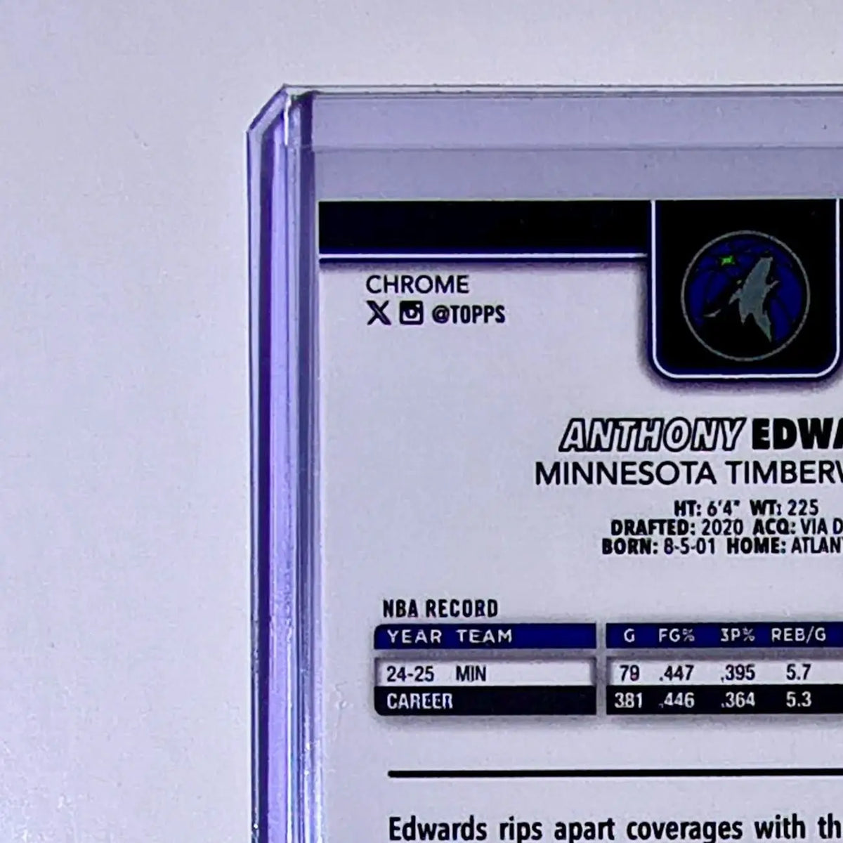 Anthony Edwards 2025-26 NBA Topps Chrome Update #17 Card Minnesota Timberwolves - Basketball Card Single