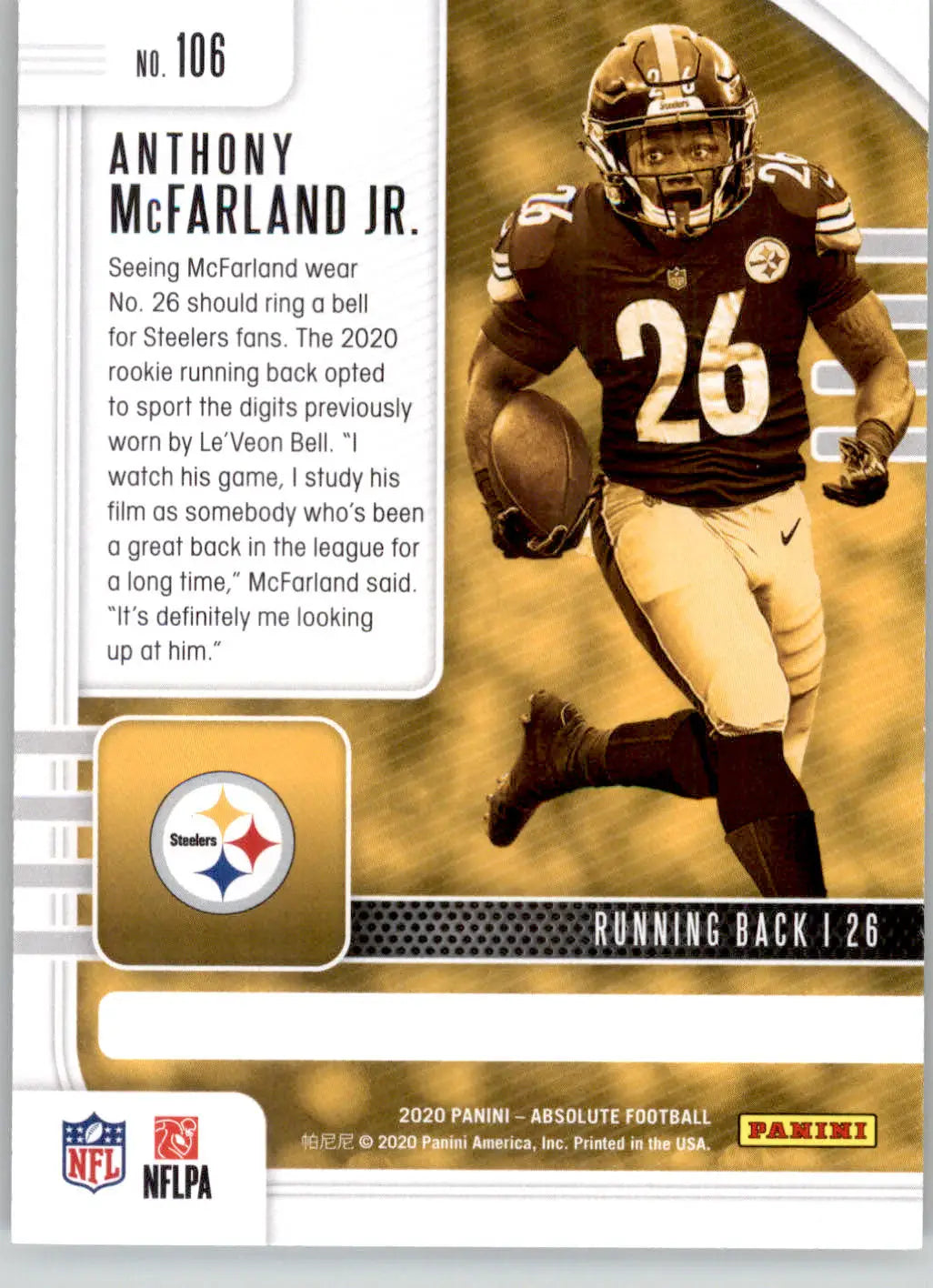 Anthony McFarland Jr. - 2020 Panini Absolute - #106 - Green Rookie Football - Football Card Single