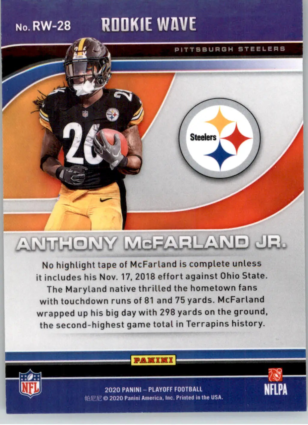 Anthony McFarland Jr. - 2020 Panini Playoff - #RW-28 - Rookie Wave Football - Football Card Single