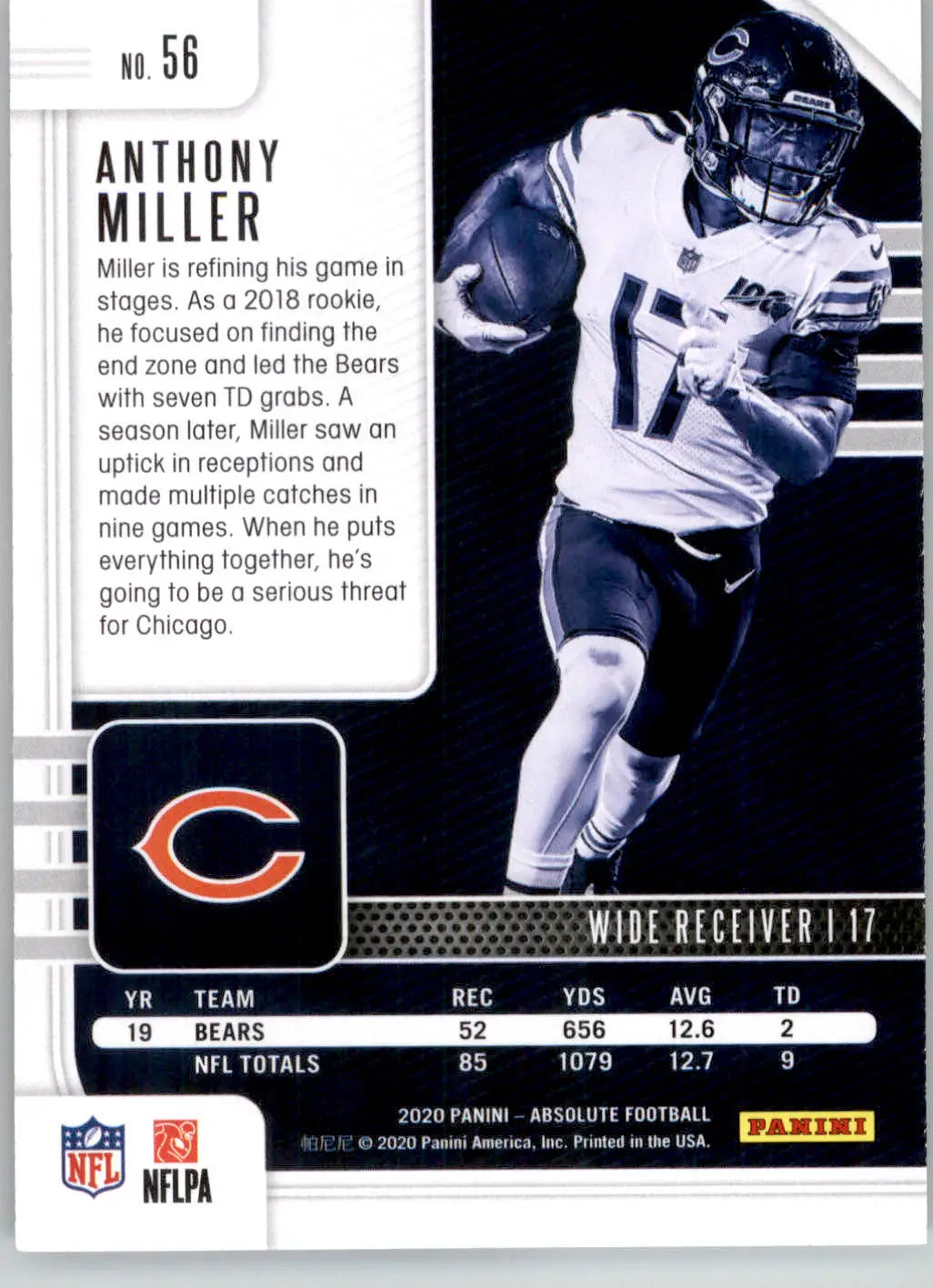 Anthony Miller - 2020 Panini Absolute - #56 - Red Football - Football Card Single