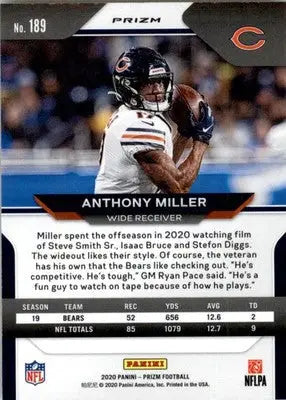 Anthony Miller - 2020 Panini Prizm - #189 - Prizm Lazer Football - Football Card Single
