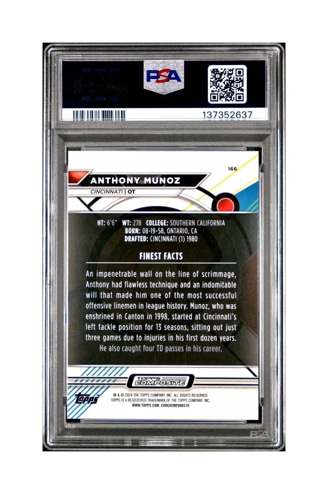 Anthony Munoz 2023 Topps 001/325 Finest Sky Blue Refractor #166 PSA 10 Gem Mint - Football Card Single