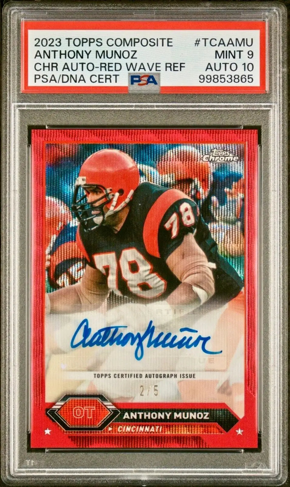 Anthony Munoz 2023 Topps Chrome NFL Geometric Red 2/5 Card PSA 9 Auto 10 - Football Card Single