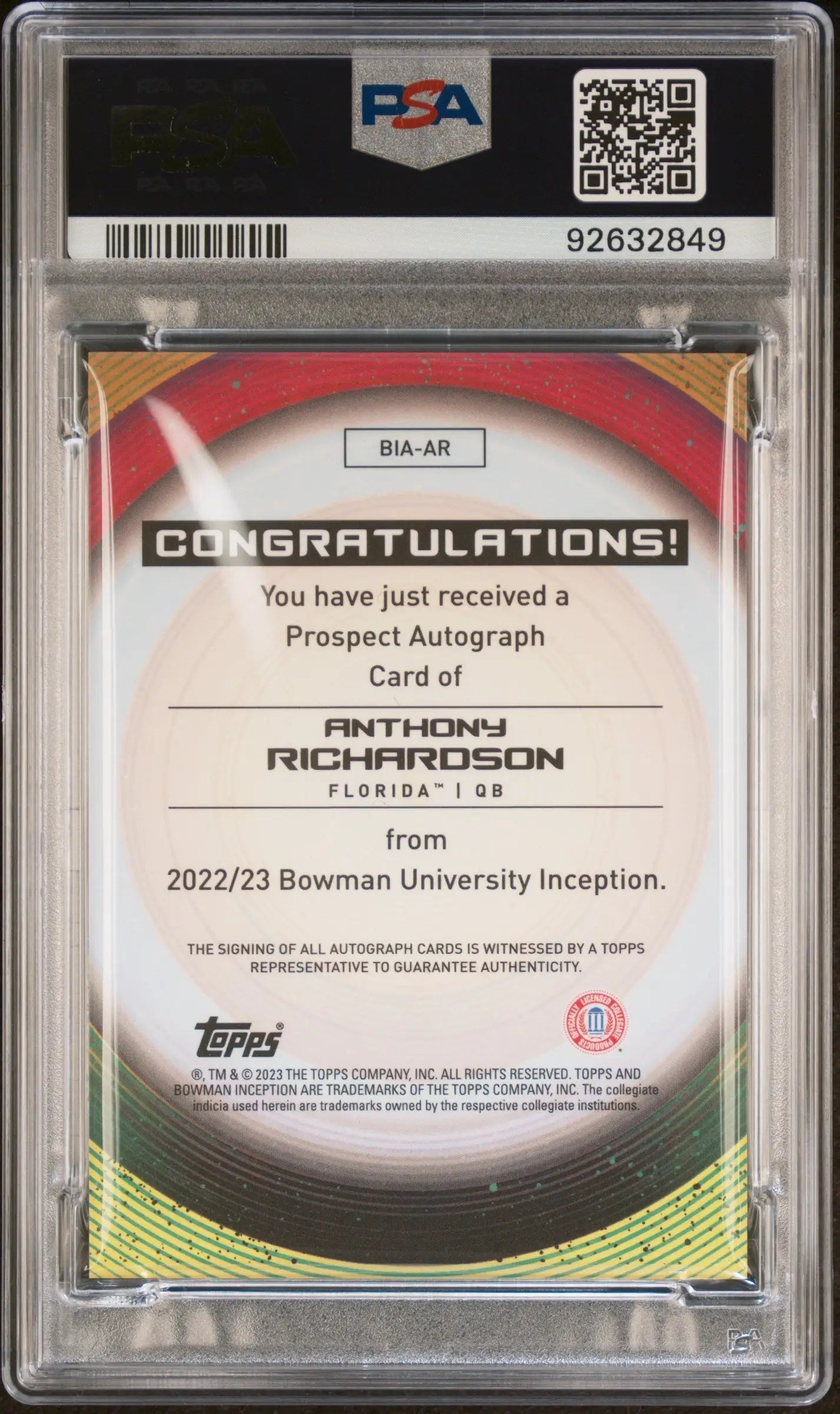 Anthony Richardson 2022 Bowman U Inception Gold Auto #10/50 PSA 10 Gem Mint - Football Card Single