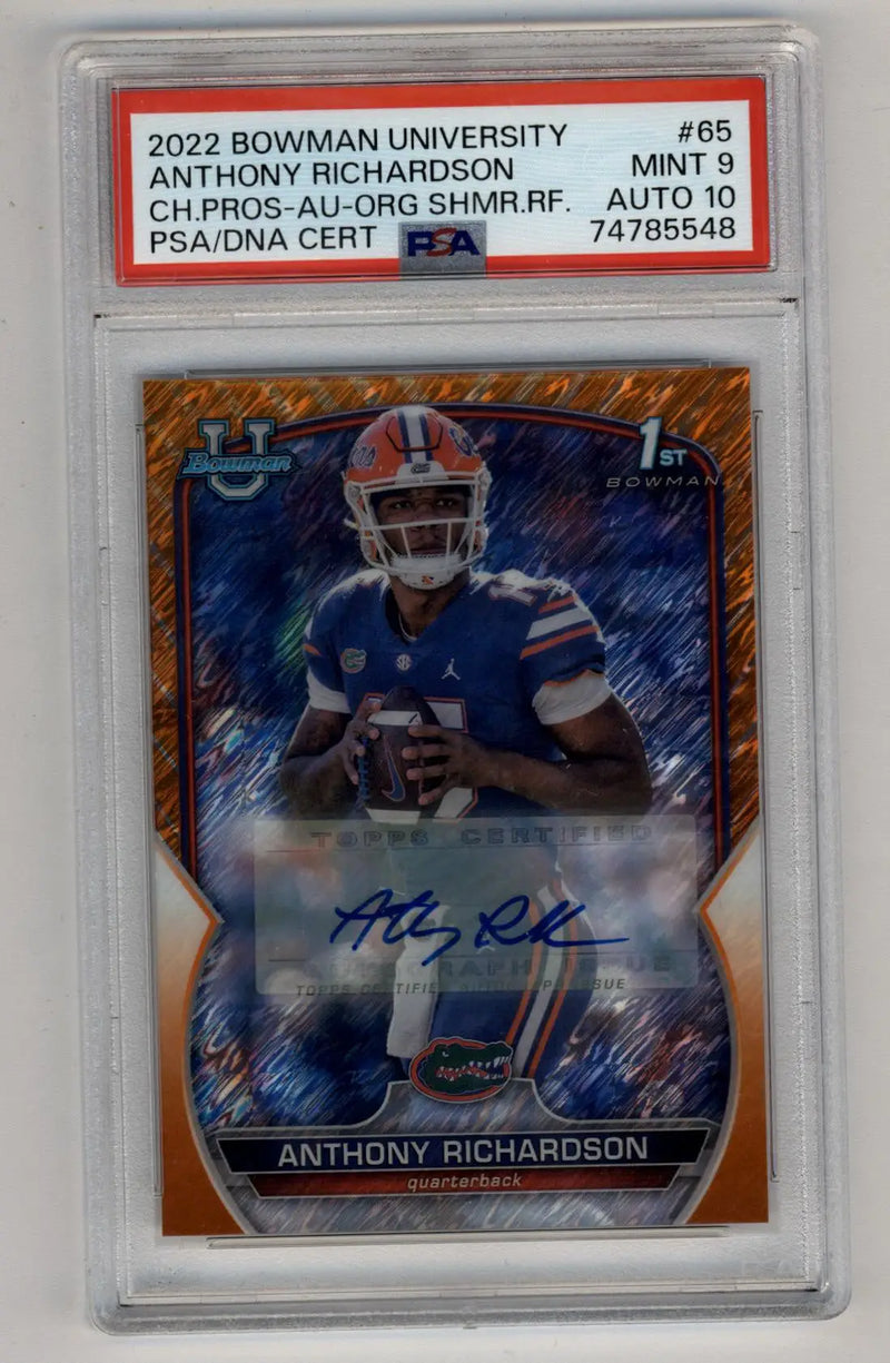 Anthony Richardson 2022 Bowman University Orange Shimmer Refractor Auto 17/25 PSA 9 Mint Auto 10 - Football Card Single