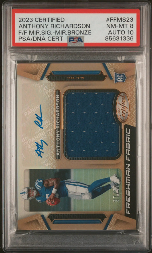 Anthony Richardson 2023 Panini Certified Mirror Bronze Auto Jersey #37/99 PSA 8 Auto 10 - Football Card Single