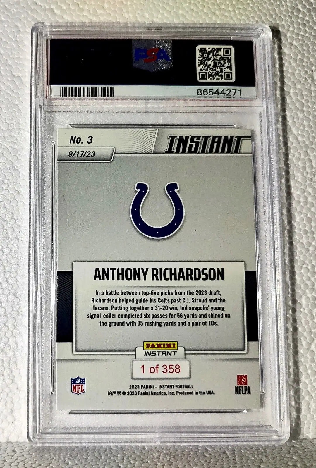 Anthony Richardson 2023 Panini NFL Rookie #3 Card 1 of 358 Colts PSA 9 Mint