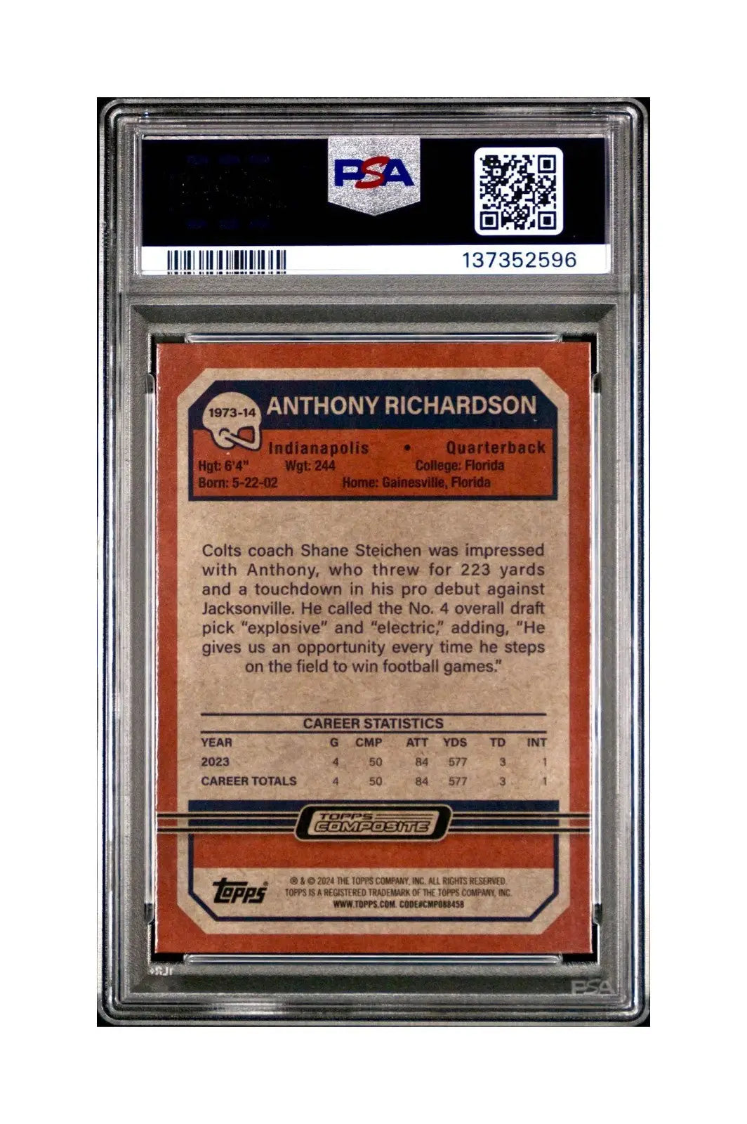 Anthony Richardson 2023 Topps #1973-14 Card Indianapolis Colts PSA 9 Mint