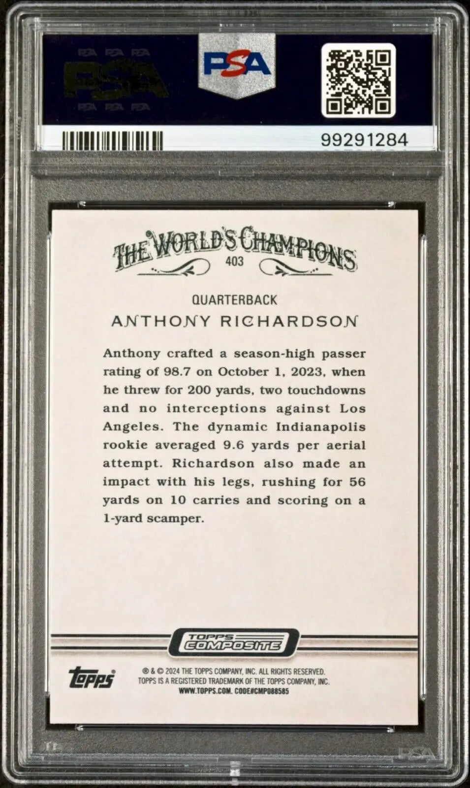 Anthony Richardson 2023 Topps Allen & Ginter NFL #403 Football Card PSA 10 Gem - Football Card Single
