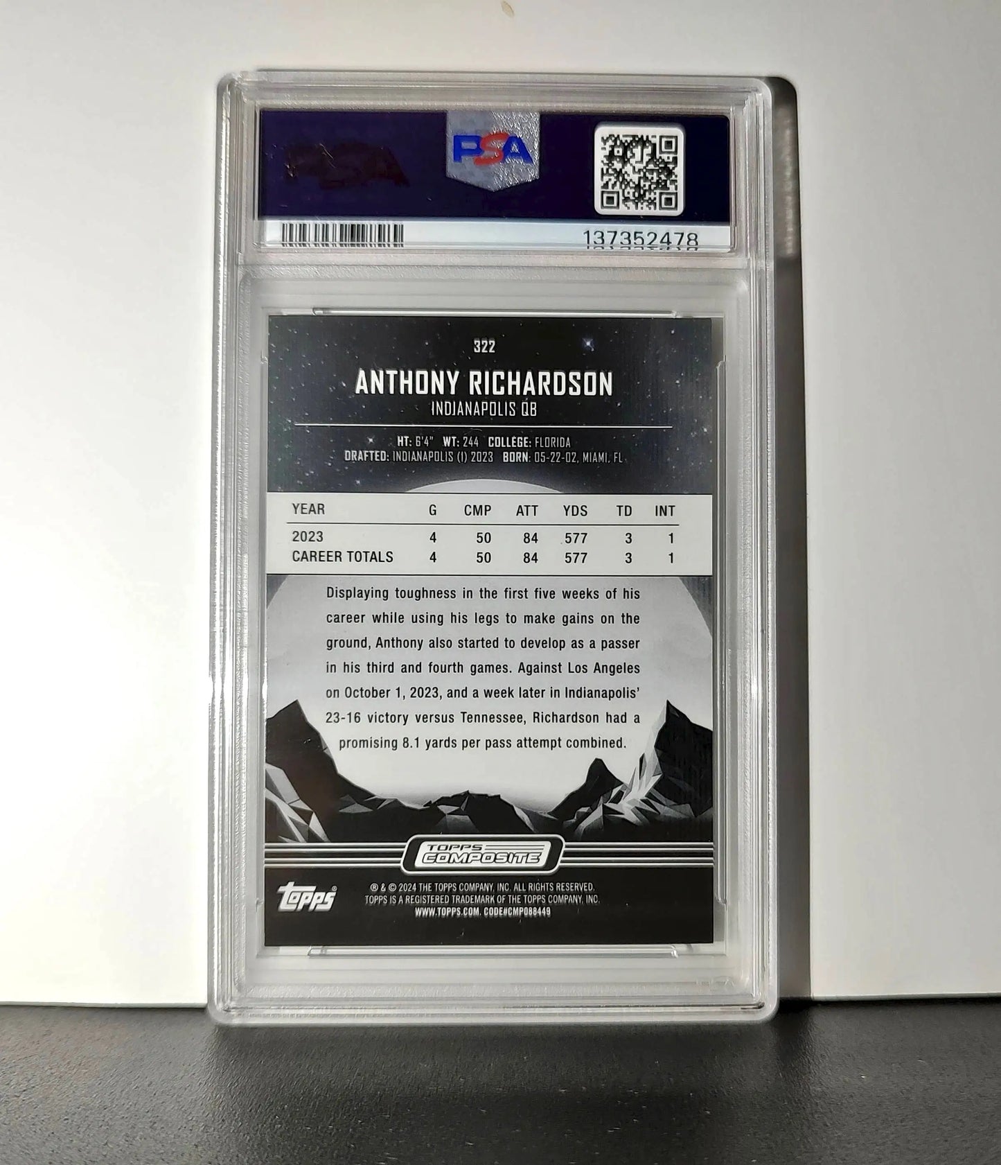 Anthony Richardson 2023 Topps Midnight Rookie #322 PSA 9 Mint