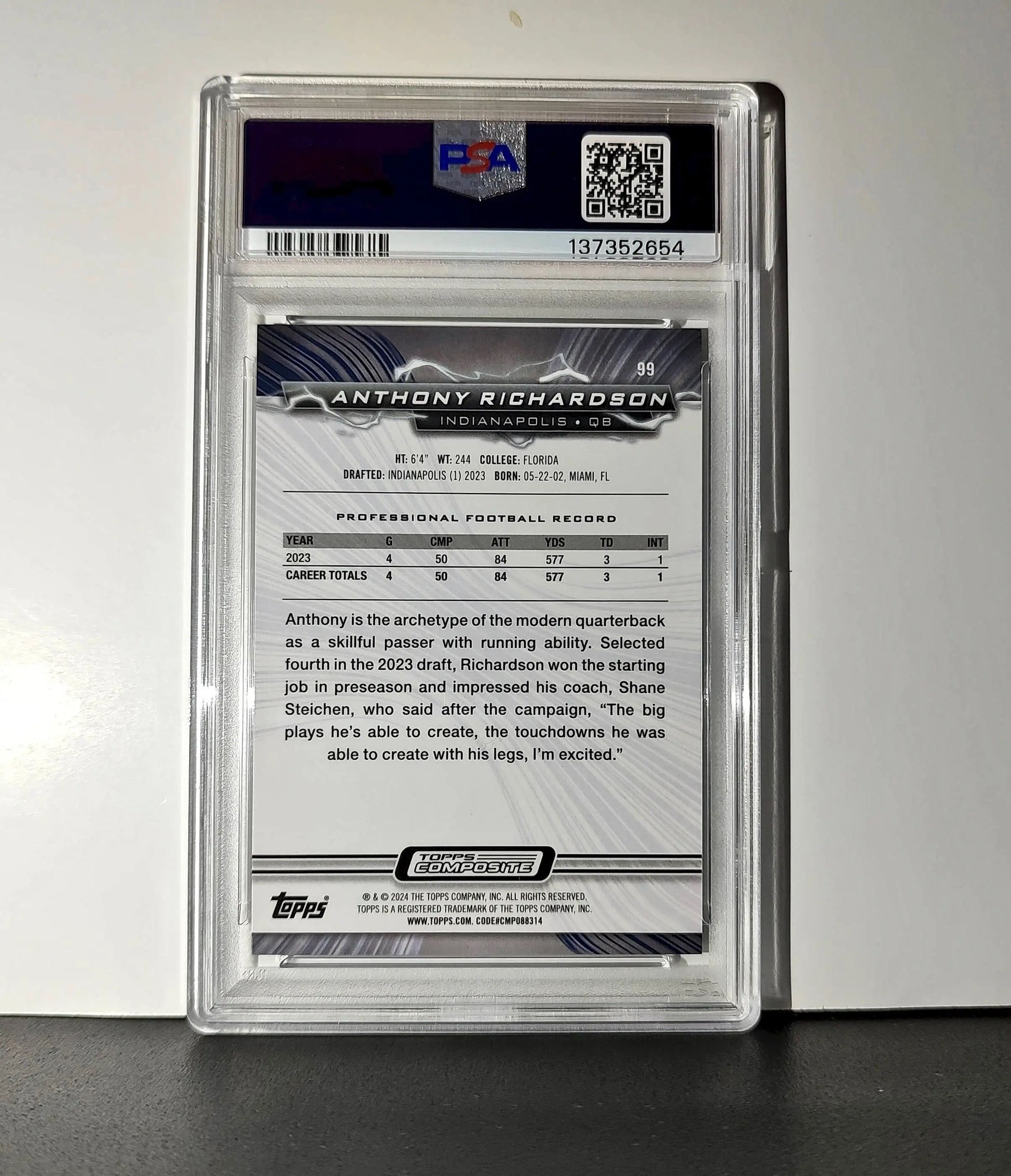 Anthony Richardson 2023 Topps Resurgence 021/225 Navy Surge PSA 10 Gem Mint
