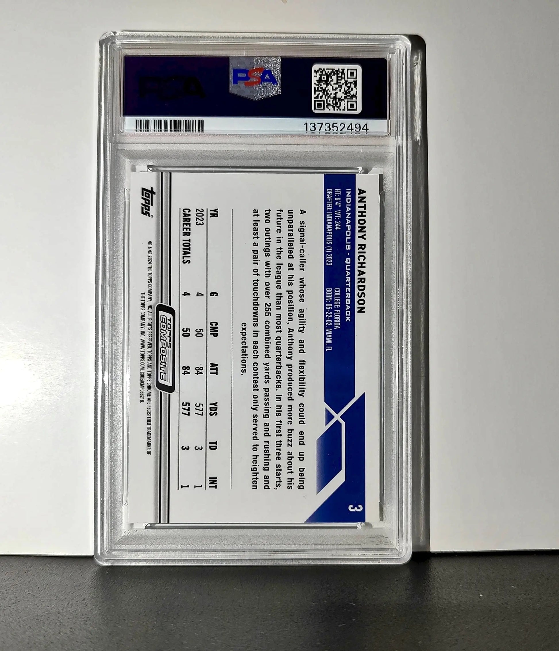 Anthony Richardson Rookie 2023 Topps Chrome #3 PSA 9 Mint