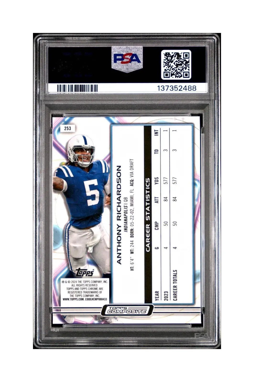 Anthony Richardson Rookie 2023 Topps Chrome Cosmic #253 PSA 9 Mint