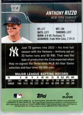 Anthony Rizzo - 2022 Stadium Club Chrome - #127 - Baseball - Baseball Card Single