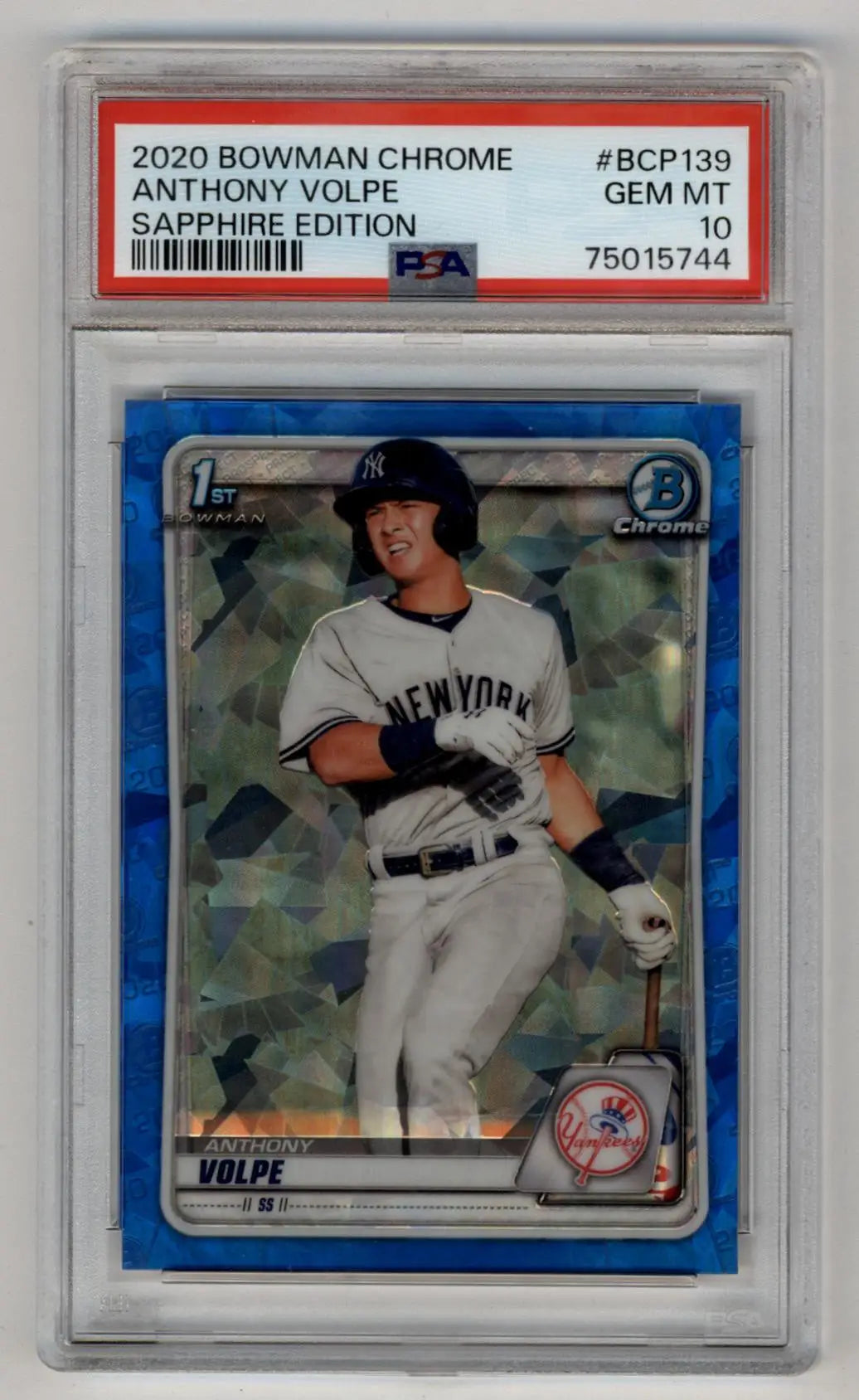 Anthony Volpe Bowman Chrome Sapphire Edition baseball card in PSA slab, chrome sapphire collectible