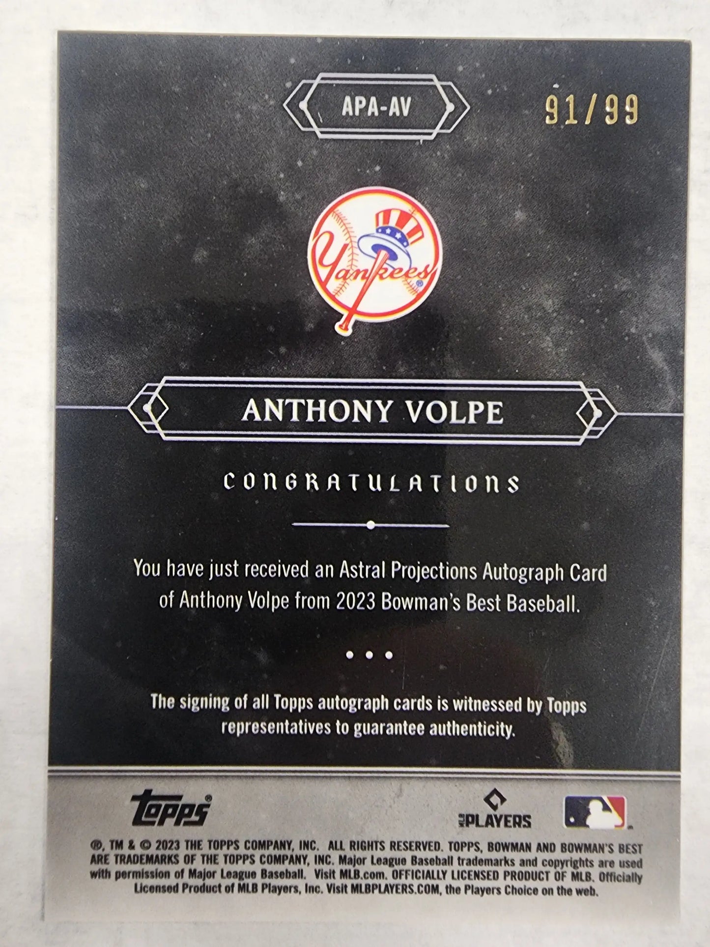 Anthony Volpe 2023 Bowmans Best Astral Projections Auto #91/99 - Baseball Card Single