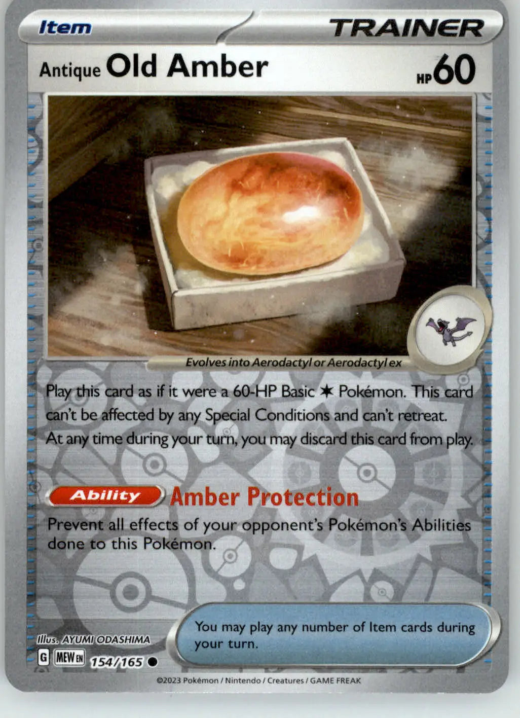 Antique Old Amber - 151 - 154/165 - Reverse Holo NM Pokemon