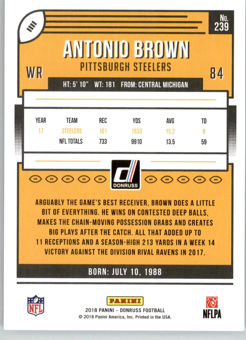 Antonio Brown - 2018 Donruss - #239 - Football - Football Card Single