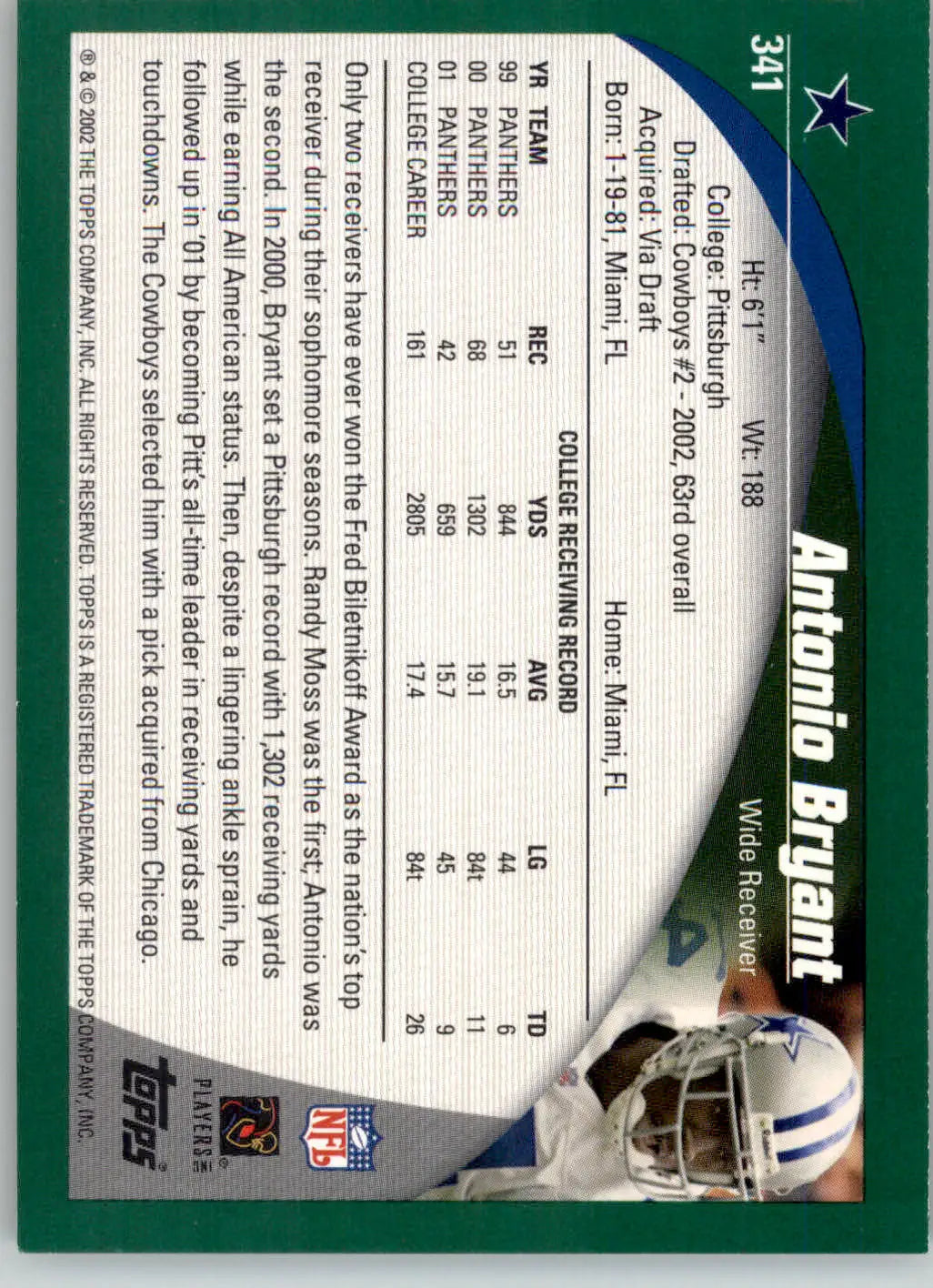 Antonio Bryant - 2002 Topps - #341 - Topps Collection RC Football - Football Card Single