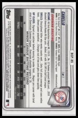 Antonio Cabello 2020 Bowman Chrome Prospects #BCP-85 New York Yankees