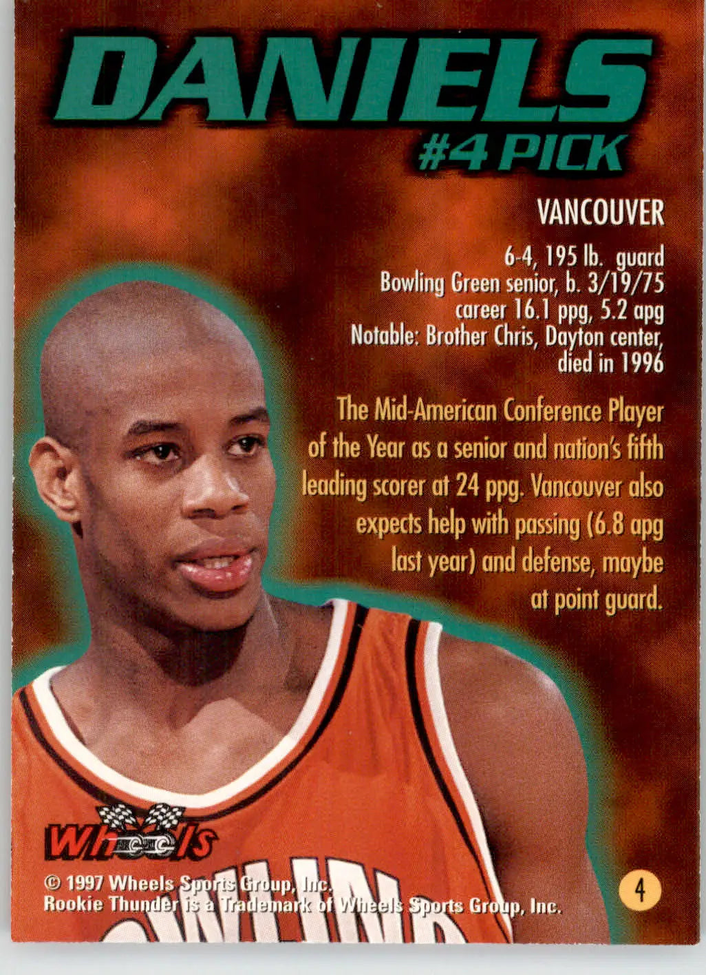 Antonio Daniels - 1997 Wheels Rookie Thunder - #4 - Rising Storm Basketball - Basketball Card Single