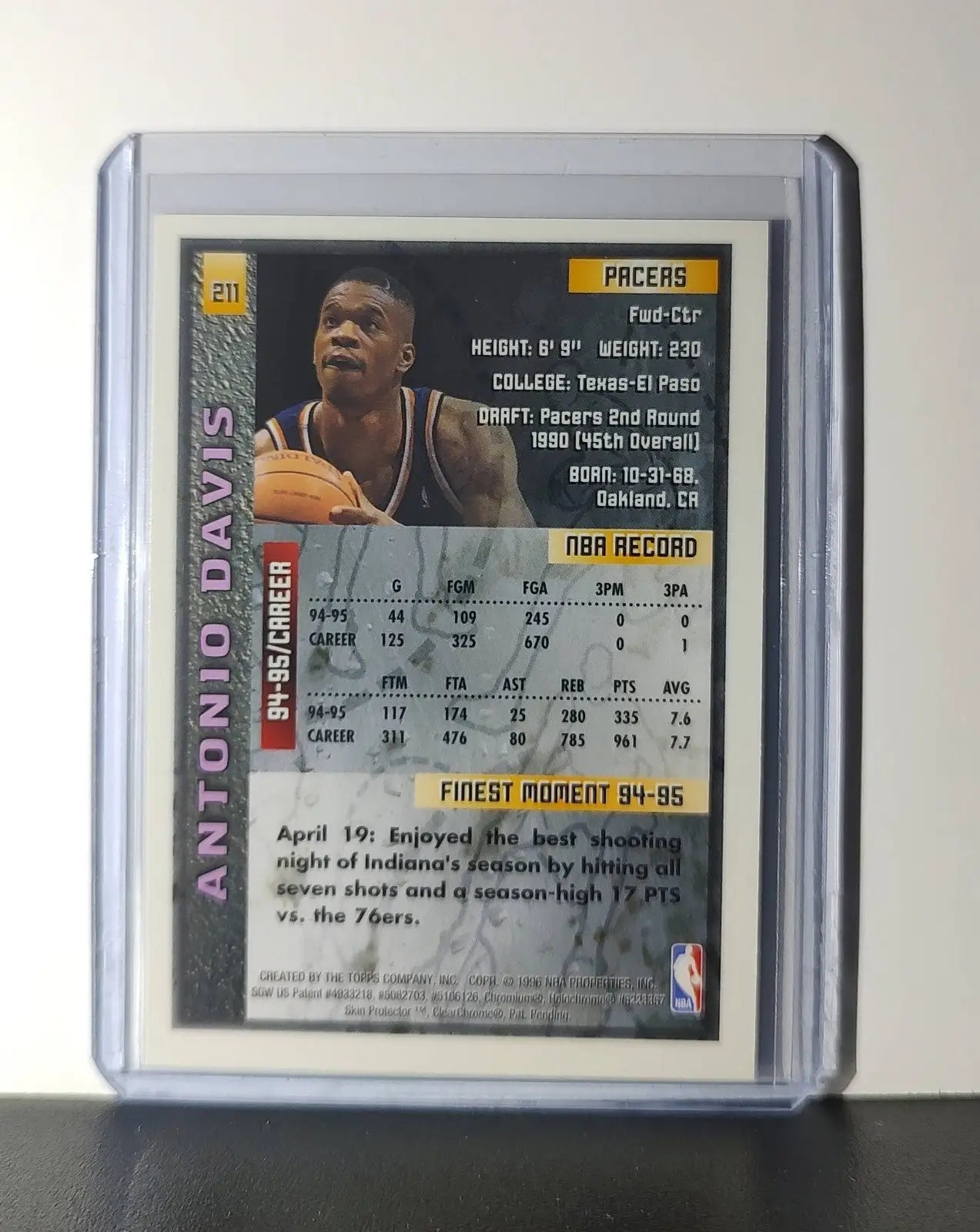 Antonio Davis 1995-96 Topps Finest NBA #211 Card Indiana Pacers - Basketball Card Single