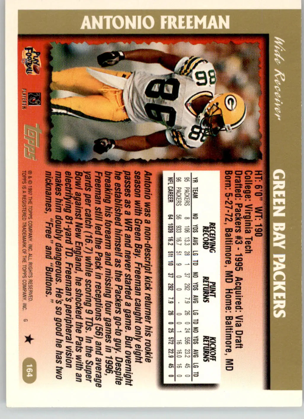 Antonio Freeman - 1997 Topps - #164 - Football - Football Card Single