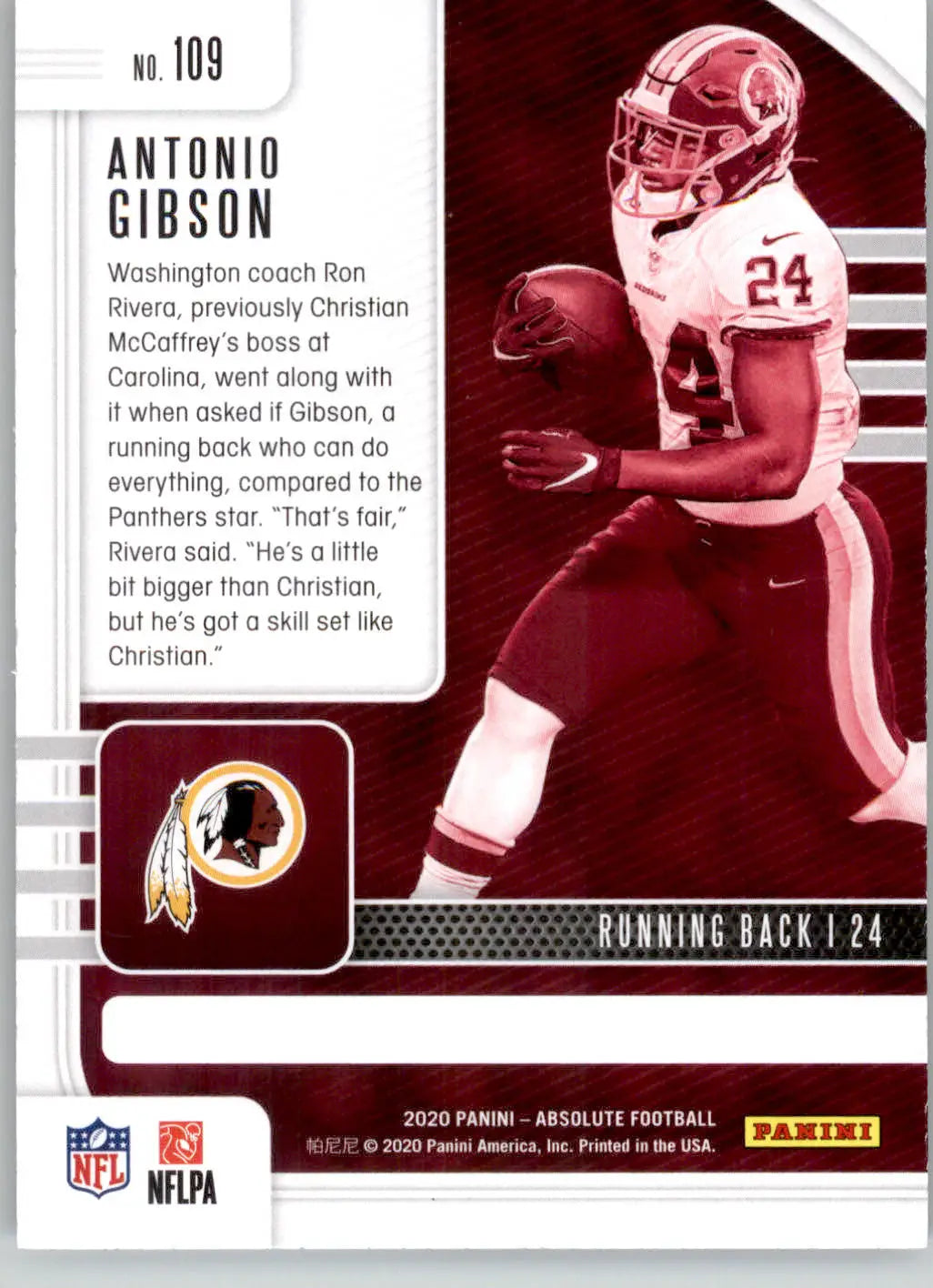 Antonio Gibson - 2020 Panini Absolute - #109 - Red Rookie Football - Football Card Single