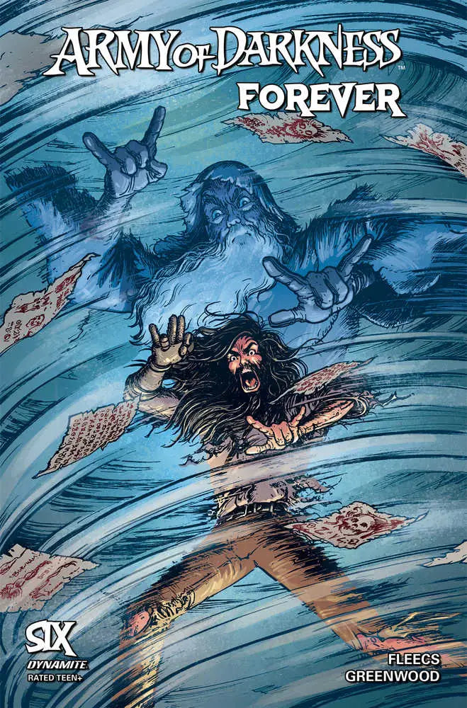 Comic book cover for Army of Darkness Forever with underwater struggle, ideal for trading cards