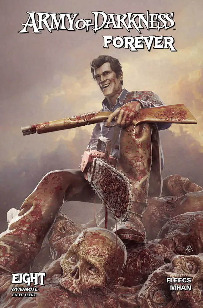 Cover art for Army of Darkness Forever #8 shows a character with a shotgun atop skulls