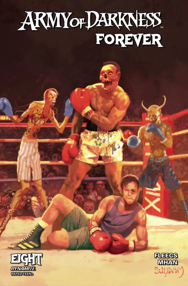 Comic book cover for Army of Darkness Forever with skeletons in a boxing ring scene