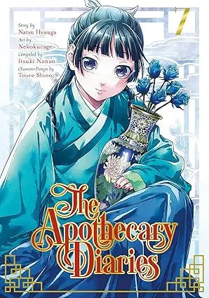 Manga volume featuring a traditional character holding blue roses in Apothecary Diaries Graphic Novel Volume 07