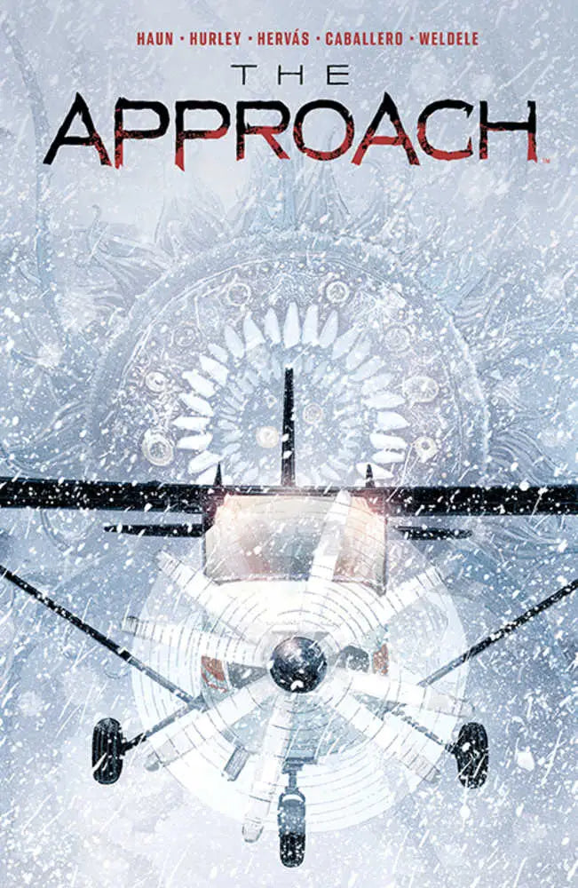 Aircraft head-on in snow with glowing nose light, featured in Approach TPB Used trading cards