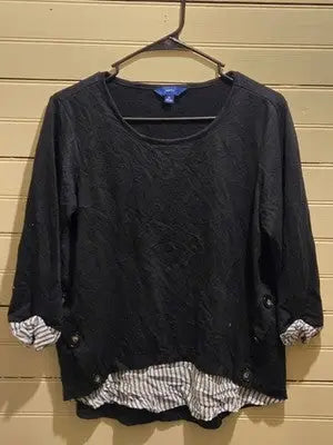 APT.9 Top Womens M Black Layered Button Hem 3/4 Sleeve Striped Cuff Casual - Apparel