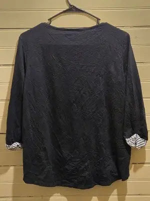 APT.9 Top Womens M Black Layered Button Hem 3/4 Sleeve Striped Cuff Casual - Apparel