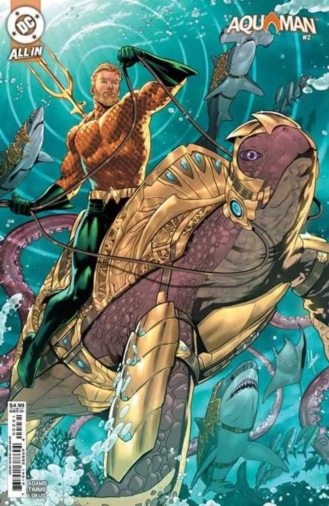 Aquaman riding a giant armored turtle from Lucas Meyer Stock Variant