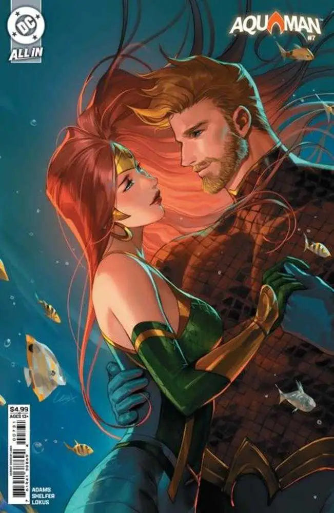 Aquaman and Mera underwater embrace comic cover C Lesley Leirix Li card stock variant