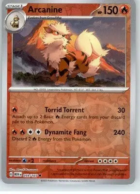 Arcanine - SV: Scarlet & Violet 151 - Reverse Holo NM - #059/165 - Pokémon Card Single