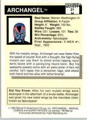 Archangel - 1990 Impel Marvel Universe - #21 - Non_sport - Marvel Card Single